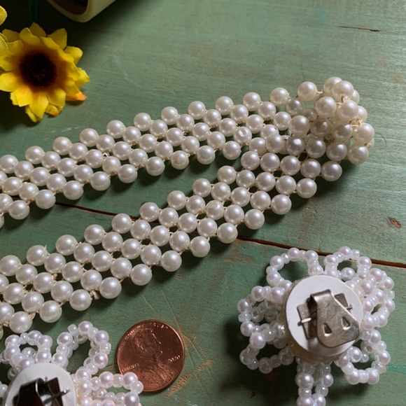 Mid-Century Hong Kong - Faux Pearl Choker & Shoe Clips - Vintage Bride - Picture 10 of 10